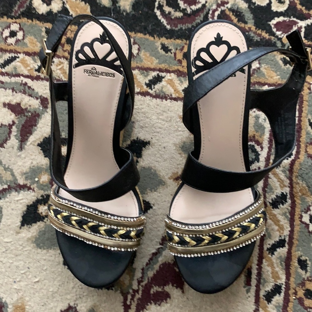 Women’s Gold and Black Wedges